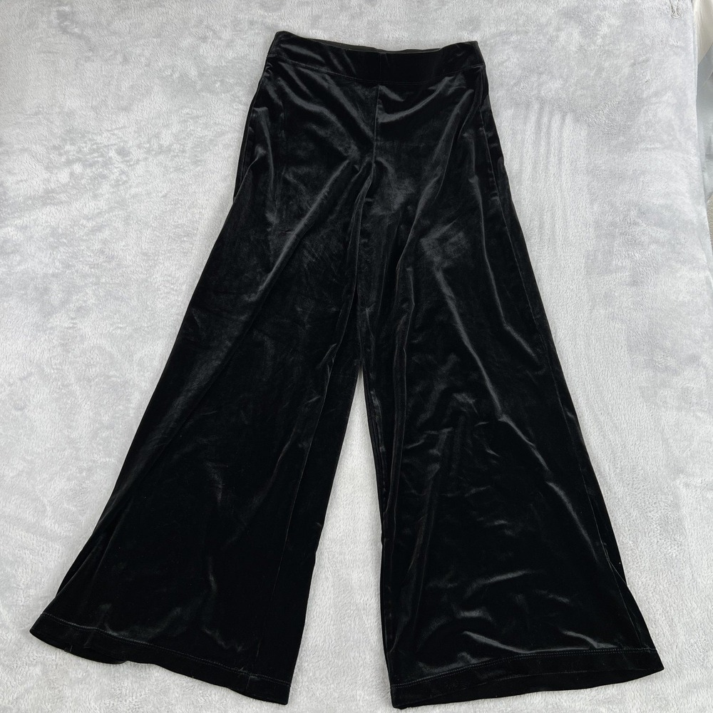 Max Studio London Velvet Baggy Wide Leg Pants M Black Women Y2K Gothic Palazzo